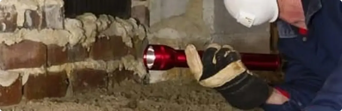 Pest control technician inspecting a crawl space for ant activity in Ashland, VA