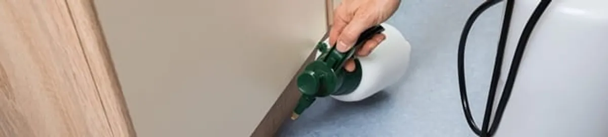 Bed bug exterminator treating baseboards and cracks with targeted spray in Richmond, VA