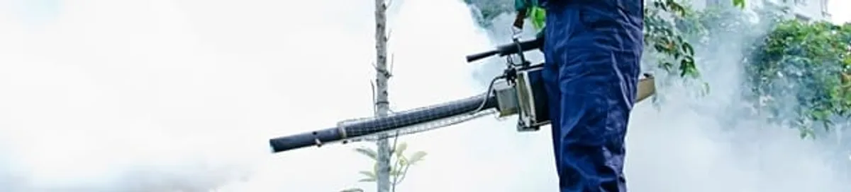 Pest control technician fogging an outdoor area for insect control in Richmond, VA