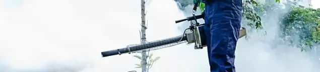 Pest control technician fogging an outdoor area for insect control in Richmond, VA
